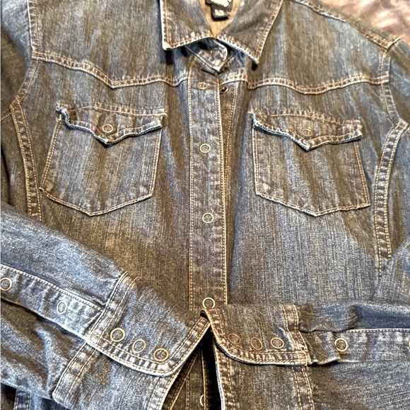 👕💙 Vintage ROOTS Authentic Demin Jean Shirt with Push Buttons - size XL👕💙 - Picture 12 of 16
